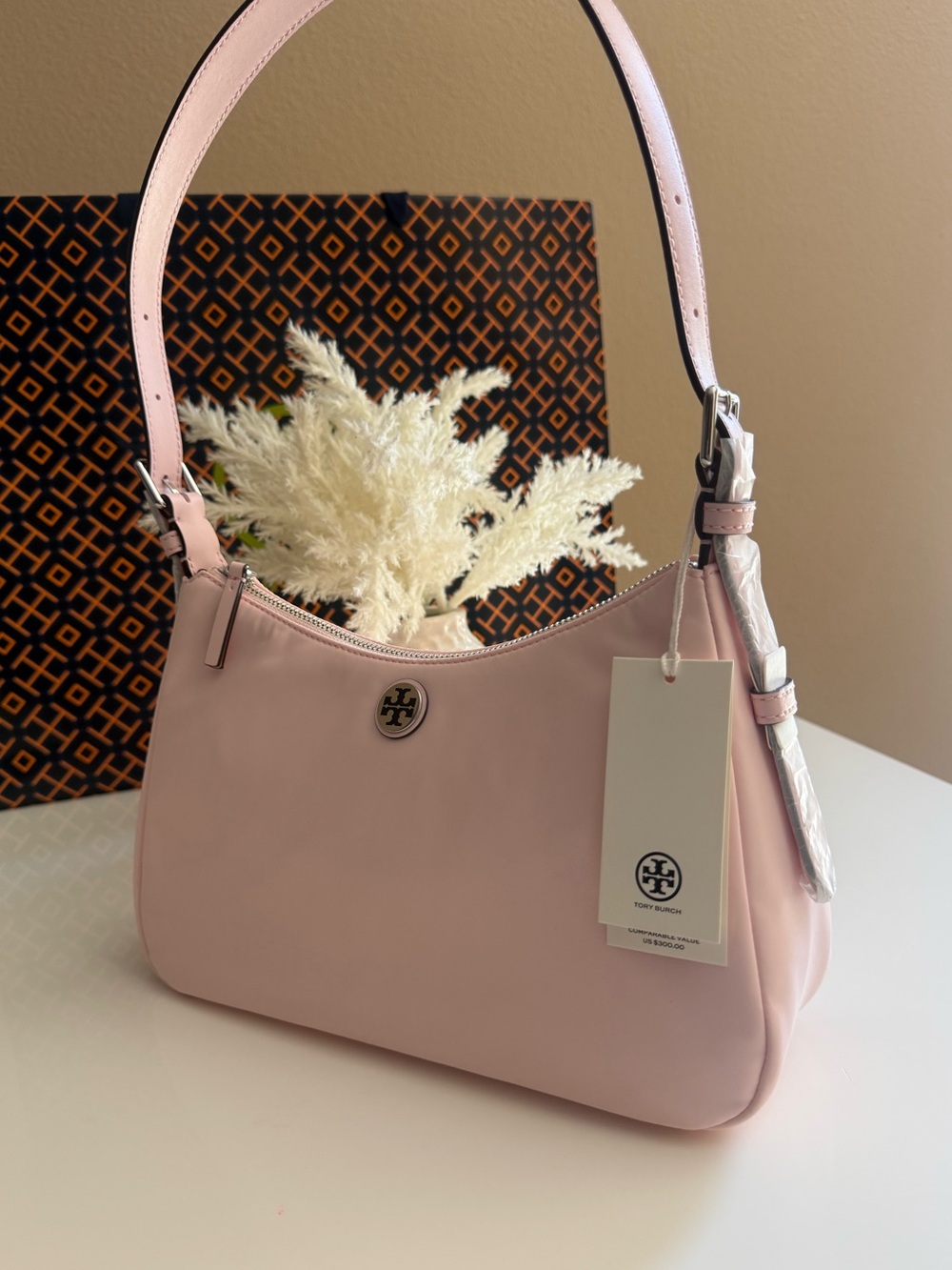 NWT , NYLON SMALL ZIP TOP SHOULDER BAG coral pink $300 - Picture 4 of 11